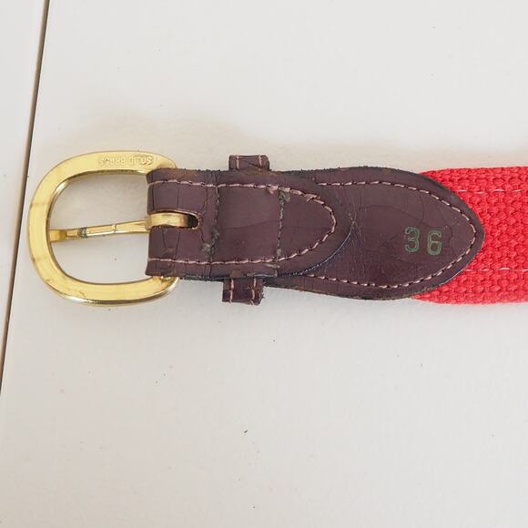 NAUTICAL FLAG Red & Blue Canvas Belt Sz 36 UNBRANDED w Leather & Brass Buckle - Picture 6 of 10